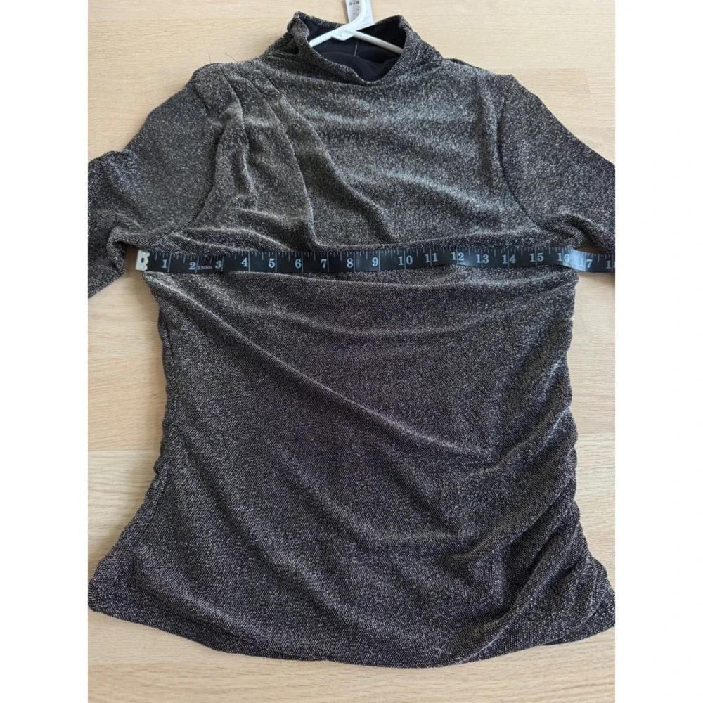 White House Black Market Metallic Mock Neck Ruched Draped Top Gold Black Small